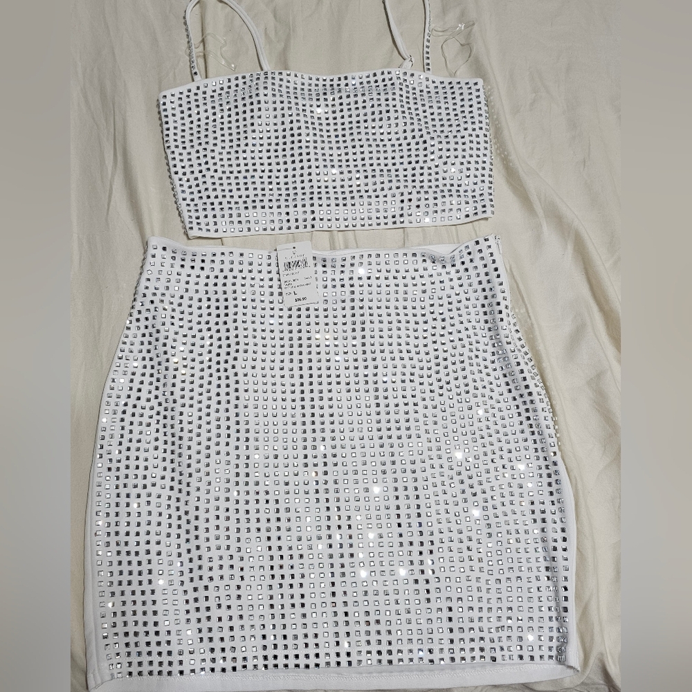 Windsor White Studded top and skirt set